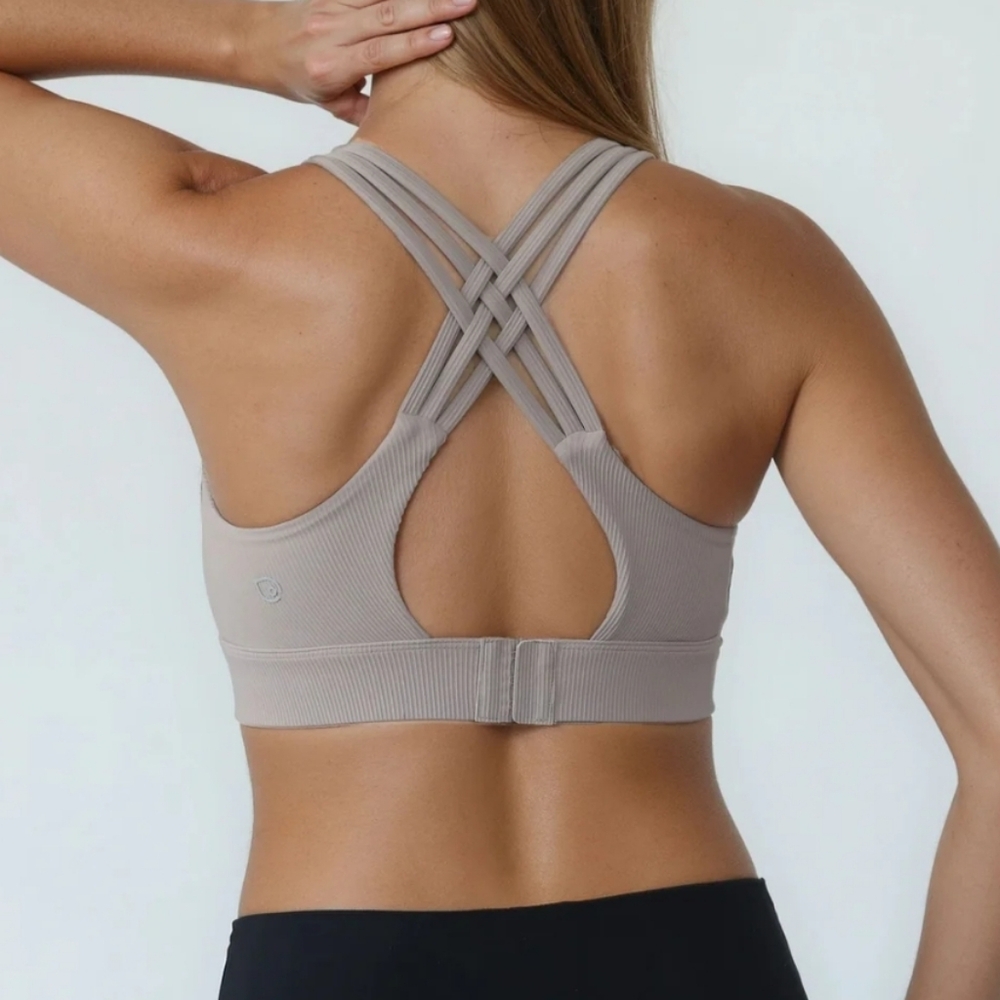 Chloe Running Nursing & Pumping Sports Bra (Ribbed Chai) - Size M
